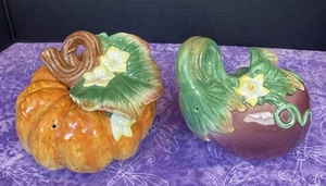 Fitz Floyd Pumpkin Eggplant Salt Pepper Shakers Thanksgiving Fall Cottagecore - Picture 1 of 3