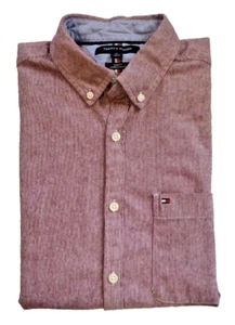 Tommy Hilfiger Men's Slim Fit Burgundy & white Short sleeve Button Up Size M - Picture 1 of 4