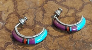 Pendientes vintage de plata esterlina Zuni de varias piedras - Imagen 1 de 6