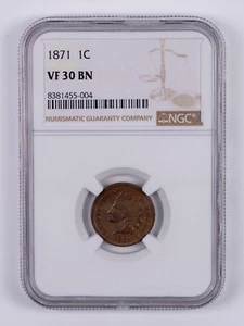 1871 Indian Head Small Cent NGC VF30 BN RB004 - Picture 1 of 2