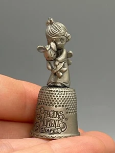 Vintage Thimble Pewter Girl with Stuffed Bunny Toy Precious Moments - Picture 1 of 7