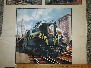TRAINS RAILROAD MODEL TRAIN LOCOMOTIVE CREAM COTTON PANEL FABRIC - Picture 1 of 6