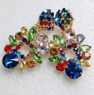 1 paar Ohrringe Clip XXL Acryl goldfarben/Mehrfarbig brillant Modeschmuck  - Bild 1 von 4