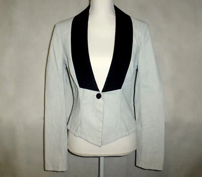Chaqueta Blazer Para Mujer Rock & Republic Gris Claro Denim Negro Cuello Esmoquin Talla 8 Foto 1 de 4