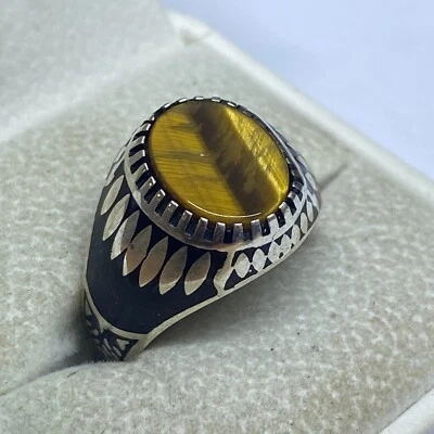 Anillo de plata 925 hecho a mano para hombre piedra ojo de tigre EE. UU. 10,5 – 6,6 g diseño único Foto 1 de 4