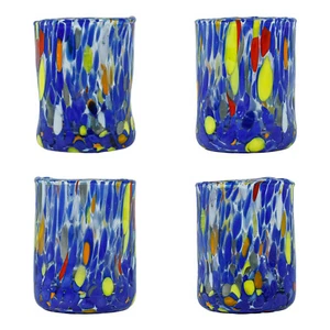 Set of Four 4 Murano Shot Glasses Blue Multi Millefiori Venice Italy Handmade - Picture 1 of 8