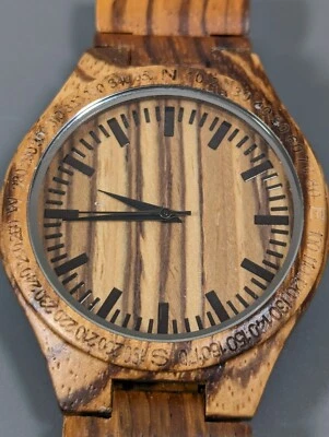 Reloj para hombre R J esfera de madera marrón redonda caja de 45 mm correa de eslabones de madera Foto 1 de 4