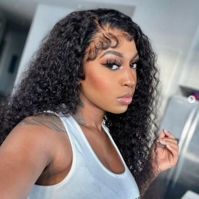 Long Black Afro Curly Wave Lace Front Wigs Synthetic Hair Wig Natural Glueless - Image 1 of 4