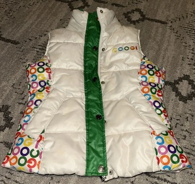 Coogi Vest Womens Small White Insulated Puffer Full Zip Abstract Multicolor - Image 1 of 4