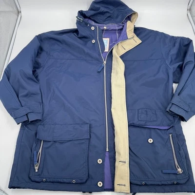 Винтажная женская куртка для парусного спорта Helly Hansen Twin Sails размер L синяя бежевая с капюшоном - Изображение 1 из 4