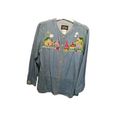 Chaqueta de mezclilla bordada vintage Bob Mackie Wearable Art para mujer mediana  Foto 1 de 3