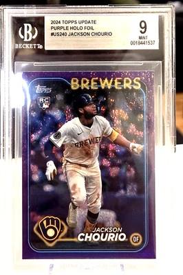 JACKSON CHOURIO 2024 Topps Update *PURPLE HOLO FOIL* /799 Rookie RC; BGS 9 MINT - Image 1 of 3