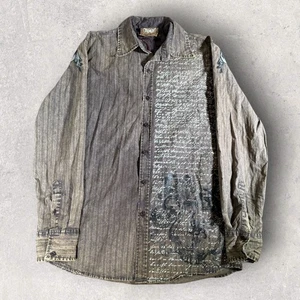 Camisa Rugido Vintage Y2K Estilo Aflicción Bordada Manga Larga Abotonada Talla M - Imagen 1 de 10