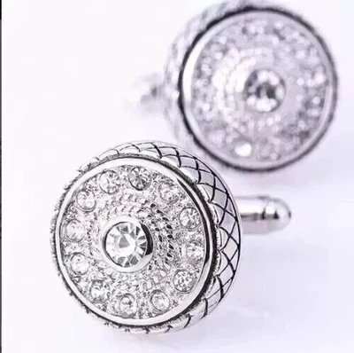 2CT Round Cut Lab-Created Diamond Men's Wedding Cufflinks 14K White Gold Plated - Image 1 of 4