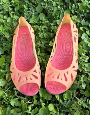 Crocs Adrina Jelly Slip On Ballet Flat Shoes Grapefruit/Pink Women's Size 7 - Image 1 of 4