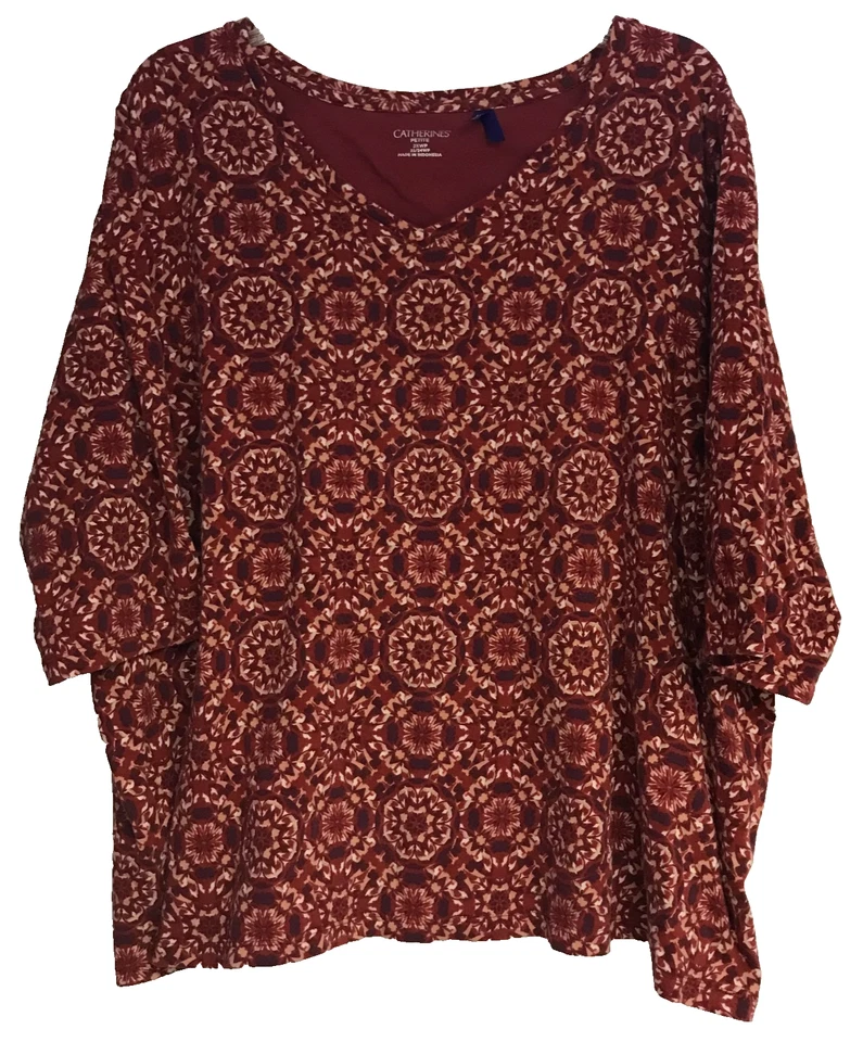 CATHERINES Women's Plus Size 2XWP Red Floral V Neck Top Short Sleeve 22 24 WP - Image 1 of 4