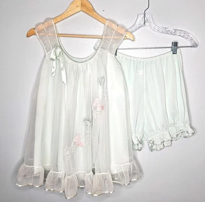 Vtg LAROS Babydoll Chemise Bloomer Set M Sabrina Butterflies Coquette Fairy - Image 1 of 4