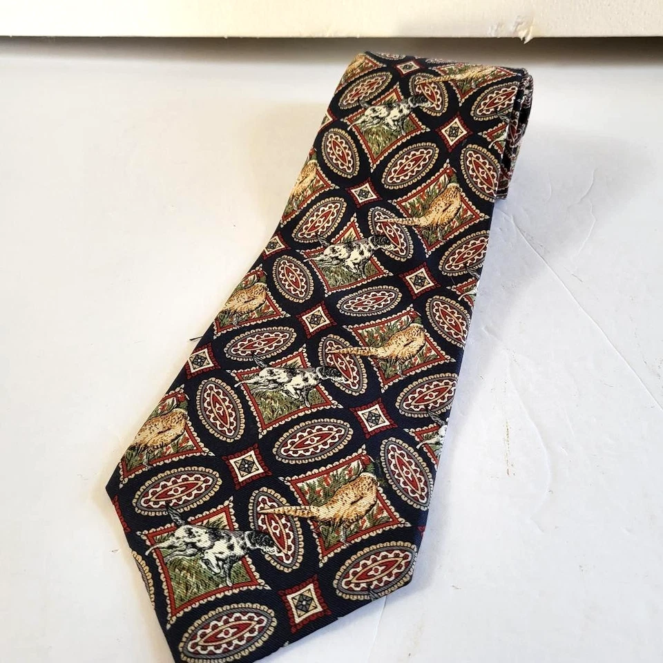 Ducks Unlimited Men's Tie Bird Dog Hunting Silk Necktie USA Paisley Diamond 55.5 - Image 1 of 4