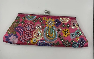 Lo último Rosa Cuentas Lentejuelas Bordado Bolso sin asas Bolso de noche Cartera Bolso de mano Foto 1 de 4