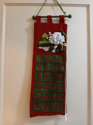 Vintage Handmade Santa Claus Fabric Advent Calendar Pocket Candy Cane Countdown - Image 1 of 4