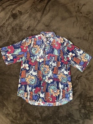 Vintage 90s Pegasus Abstract Floral Shirt L Button Up Bold AOP Print - Image 1 of 4