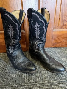 Tony Lama Cowboystiefel Herren 9 D schwarz mit lila Nähten Leder halbhoch zum Überziehen - Bild 1 von 7