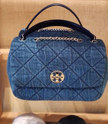 New Tory Burch 595+! WILLA DENIM SMALL SHOULDER BAG DENIM / - Image 1 of 2