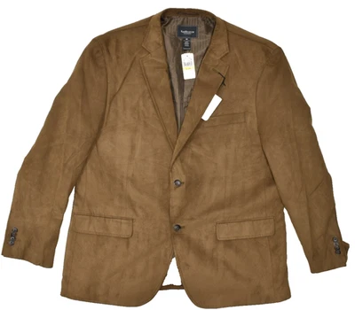 NEW Van Heusen Regular Size 46 Brown Faux Suede Two-Button Sport Coat Blazer - Image 1 of 4
