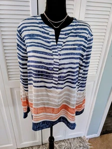 Blusa túnica Chico's Top para mujer XL/3 azul coral rayas náutica costera vacaciones  - Imagen 1 de 13