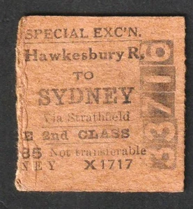 VINTAGE 1947 NSW GOVERNMENT RAILWAYS HAWKESBURY RIVER TO SYDNEY TRAIN TICKET - Bild 1 von 2
