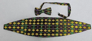 Men's Multi Color Mardi Gras Bow Tie and Cummerbund Set - Handmade - Picture 1 of 10