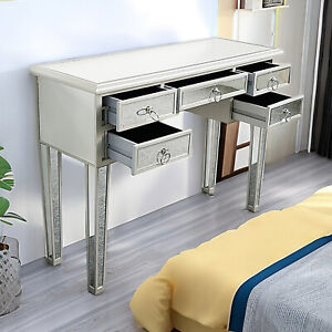 Modern Mirrored Makeup Table w/ 5 Drawers, Vanity Table & Dressing Table 