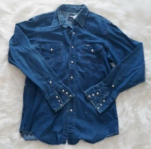 Vintage Wrangler Womens Denim Pearl Snap Button Up Long Sleeve Shirt Size 15½-34 - Picture 1 of 9