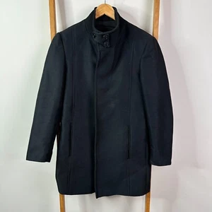 Zara Coat Jacket Mens Small Black Button Front Long Sleeve - Picture 1 of 12