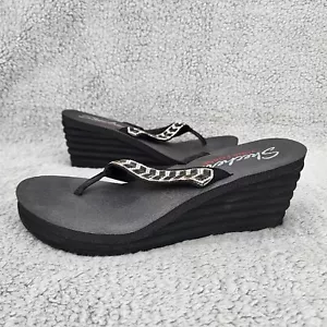 Skechers Yoga Foam Damen-Sandalen Größe 10 schwarz mit Schmucksteinen besetzter Keilabsatz-Flip-Flops - Bild 1 von 9
