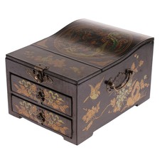 Wooden Rings Earings Watch Storage Holder Jewelry Case Box with Mirror Black