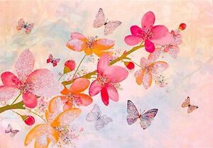 Papyrus Pink BCRF Glitter Butterflies Blank Notecard Greeting Card