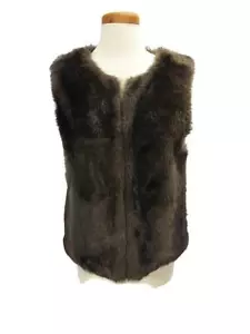 Sanctuary Clothing Brown Faux Fur Vest Size Small Green Beige Lining Hook & Eye - Picture 1 of 4