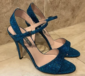 SJP Cinturino Tacco Alto Donna 36 Teal Glitter Ramsey Punta Aperta Metallizzato Italia - Foto 1 di 13