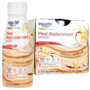 Equate Meal Replacement Shakes, French Vanilla, 11 fl oz, 6 Ct - Picture 1 of 4