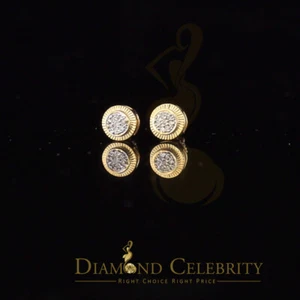 10K Real Yellow Gold with Real 0.05ct Diamonds Round Women's & Men's Earrings - Picture 1 of 12
