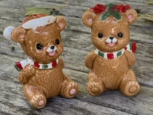 Vintage Lefton Christmas Teddy Bear Salt and Pepper Shakers - Picture 1 of 11