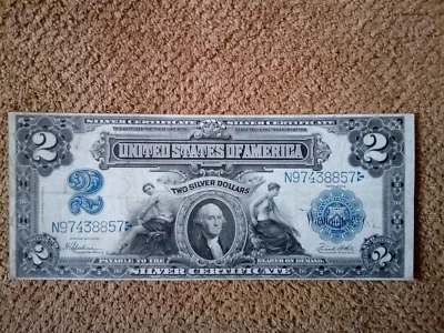 1899 $2 TWO DOLLAR SILVER CERTIFICATE NOTE (NICKNAME OF MINI PORT HOLE), VF++ - Image 1 of 4