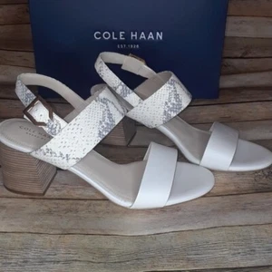 Cole Haan Womens 10M Avani City Leather Snakeskin Sandal Ivory NWB - Picture 1 of 7