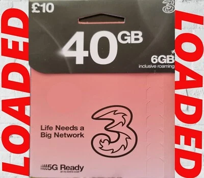 THREE Sim Card Trio Combi 3 Network 2025 LOADED 40GB FOR DONGLE - PHONES - WIFI