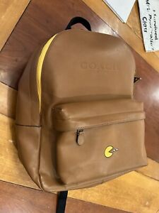 COACH backpack PAC-MAN  brown leather Yellow Interior. RARE