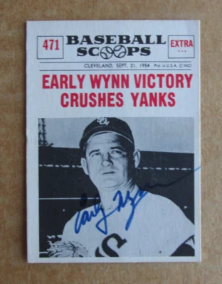 1961 NU CARDS SCOOPS BASEBALL EARLY WYNN #471 SIGNED AUTOGRAPH CARD HOF D.1999 - Image 1 of 2