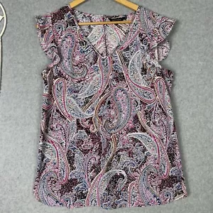 Portmans Top Blouse Womens 12 Paisley Multicoloured Flutter Sleeve Lightweight - Picture 1 of 10