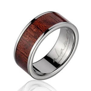 GENUINE INLAY HAWAIIAN KOA WOOD WEDDING BAND RING TITANIUM 8MM SIZE 5-14 - Picture 1 of 1