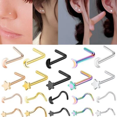5pc Set Surgical Steel Nose Stud Multi Shape Bar Screw Bone Body Piercing Ring - Изображение 1 из 3